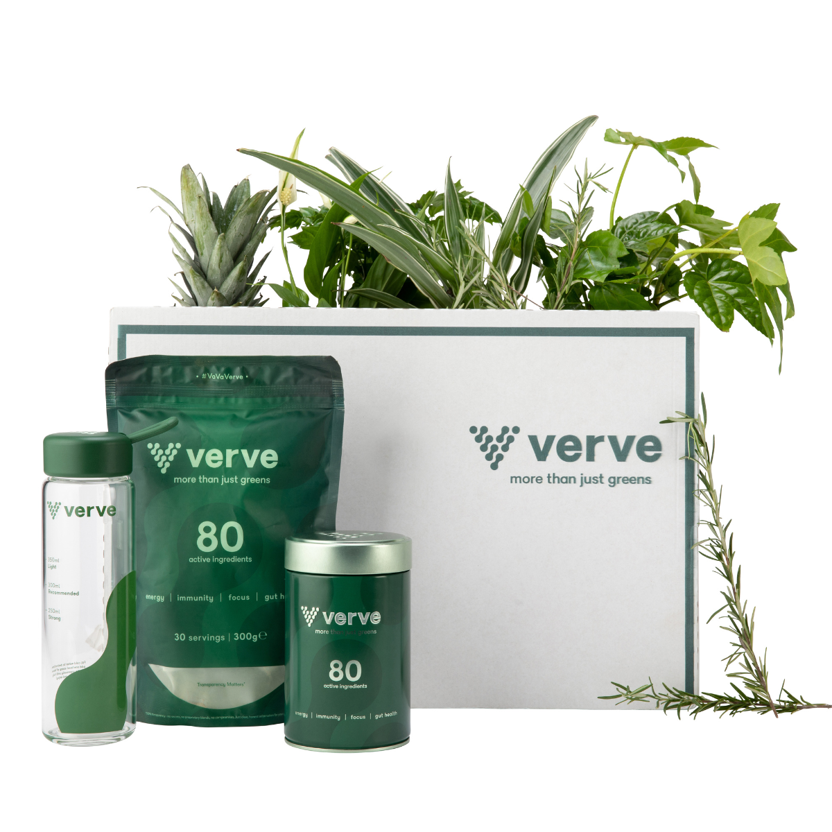 Verve product bundle with plants in the background