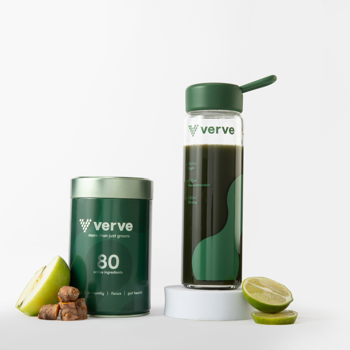 tin with bottle on pedestal