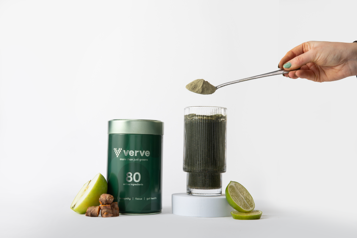 Verve tin with glass on pedestal 