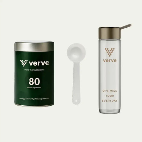 Verve Premium Welcome Kit Free with V80 Transparent Greens including Premium Tin, Scoop and Luxe Glass Bottle