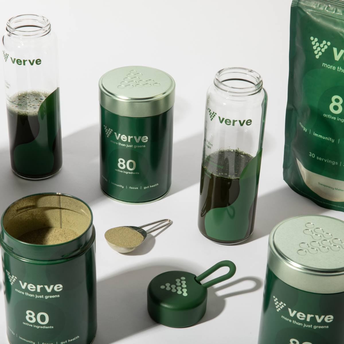 Verve bottles and tins in checkerboard formation