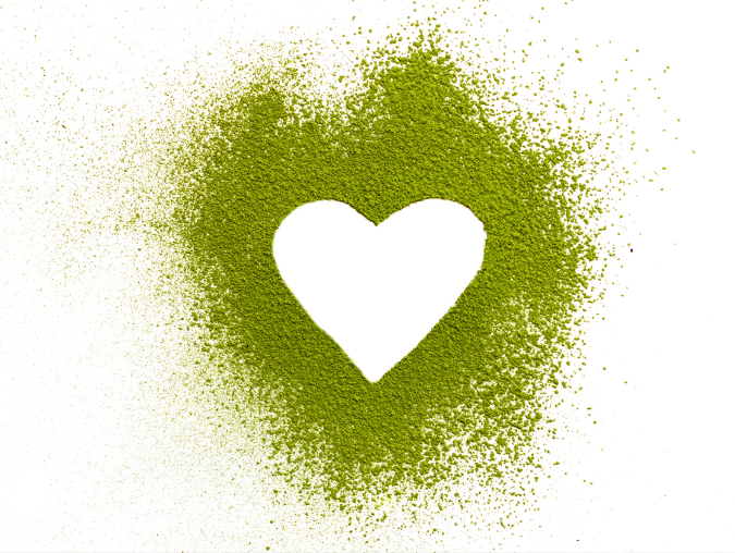 Heart outline in greens powder