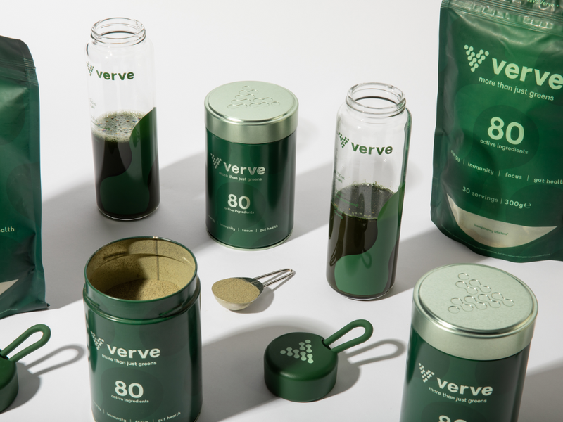 Verve bottles and tins in checkerboard formation